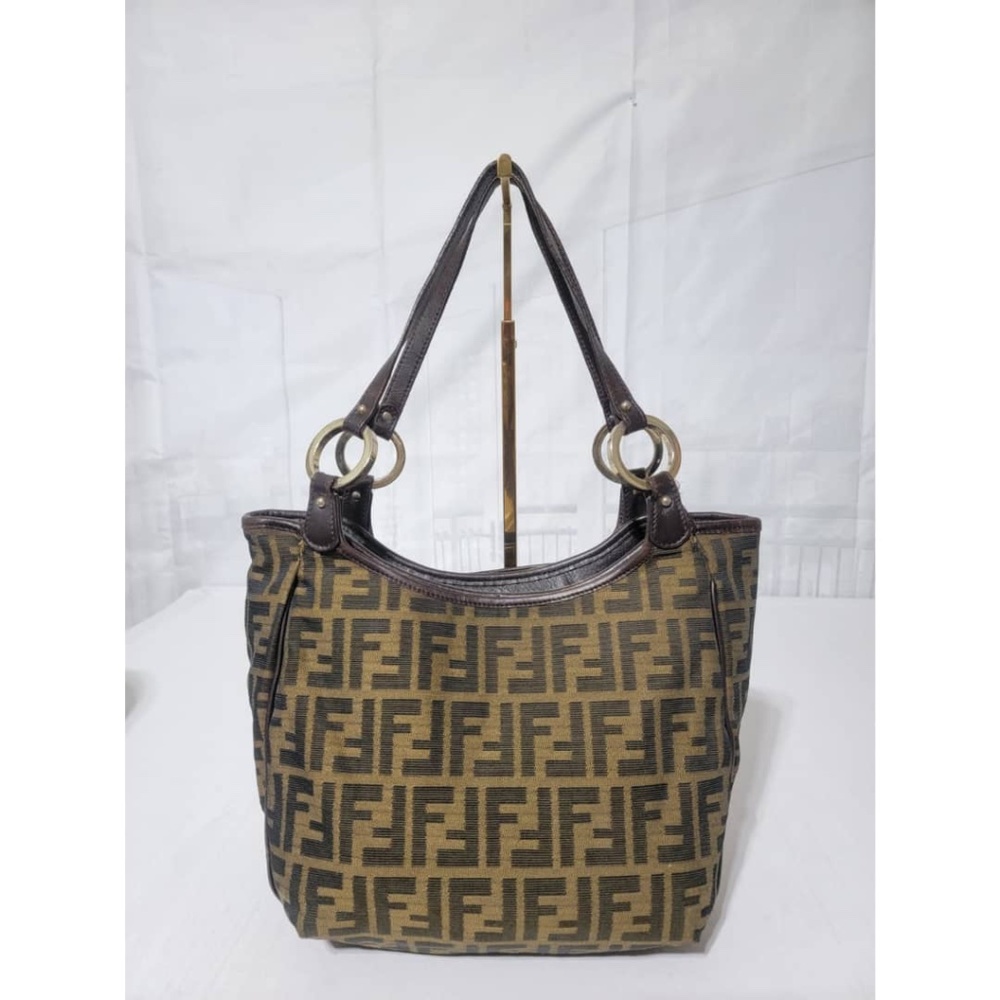 Authentic Fendi Tobacco Zucca Chef Moro  Canvas And Leather  Tote Bag - Picture 4 of 13